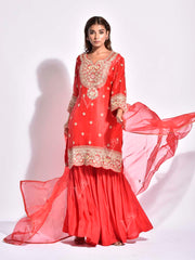 Red Gotta Patti Sharara Set