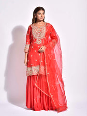 DD28, MTO, Red , Organza , Embroidered , Sharara Set , sharara