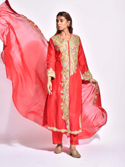 Red Embroidered Suit Set