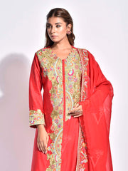 Red Embroidered Chanderi Suit Set