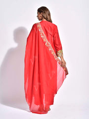 Red Embroidered Chanderi Suit Set