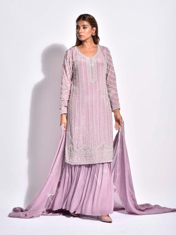 Lilac Embroidered Sharara Set