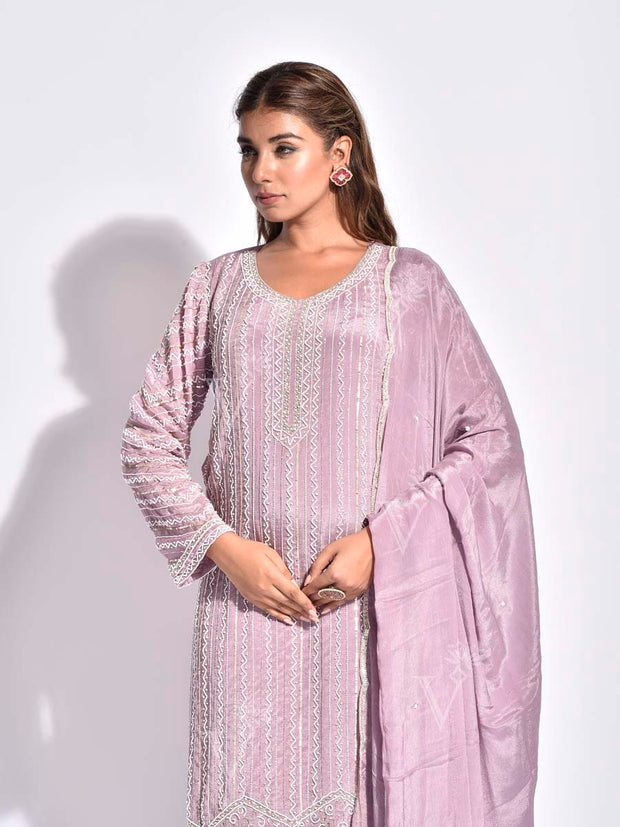 Lilac Embroidered Sharara Set