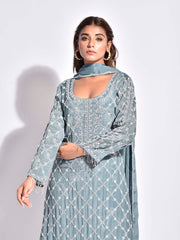 Baby Blue Embroidered Sharara Set