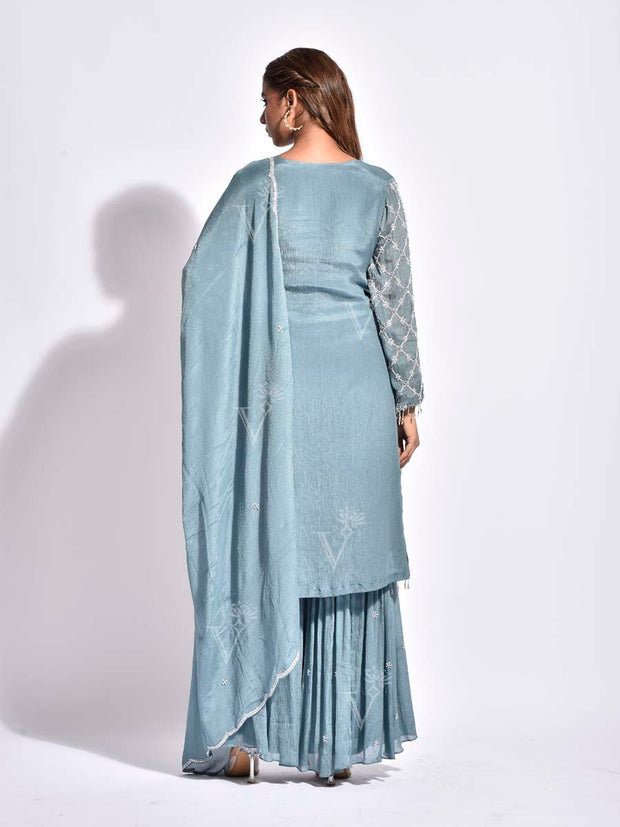 Baby Blue Embroidered Sharara Set