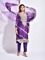 Violet Embroidered Silk Suit Set