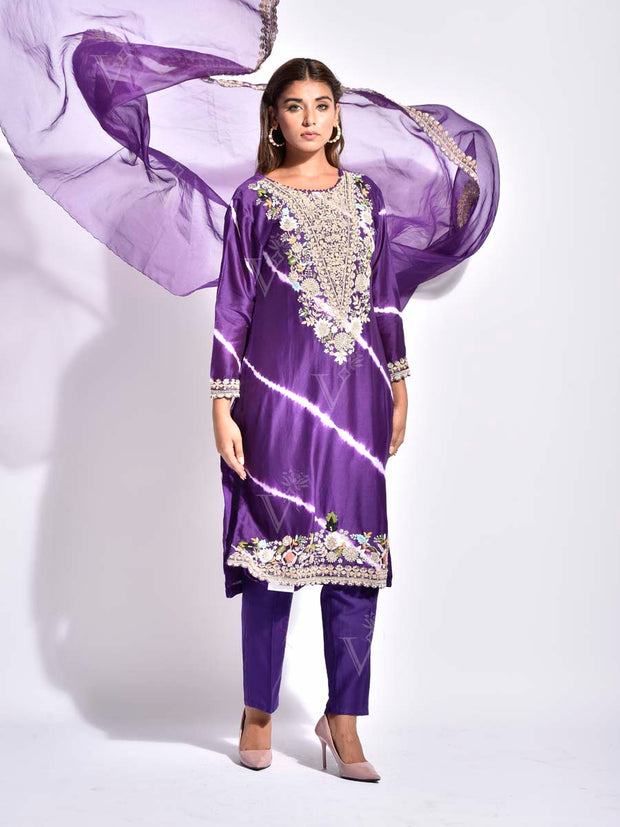 Violet Embroidred Suit Set