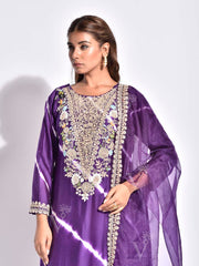 Violet Embroidered Silk Suit Set