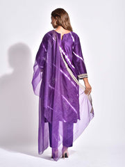 Violet Embroidered Silk Suit Set