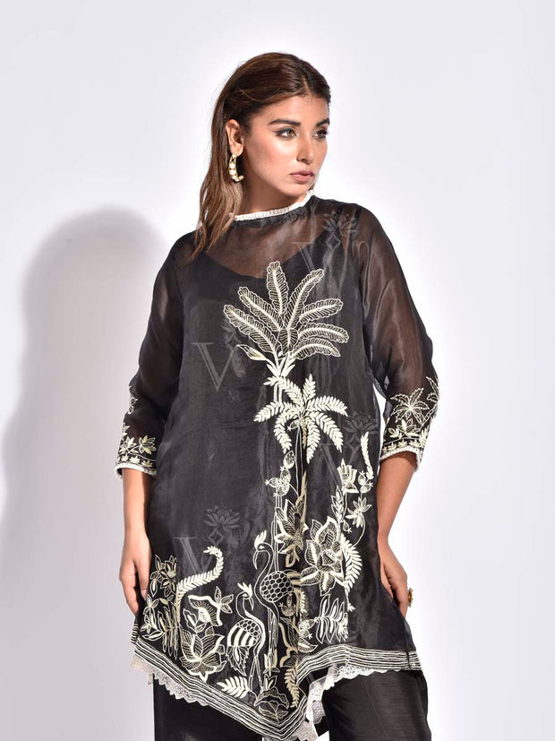 Black Organza Embroidered Co-ord Set