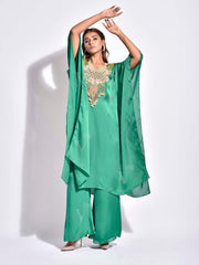 Green Embroidered Kaftan Set