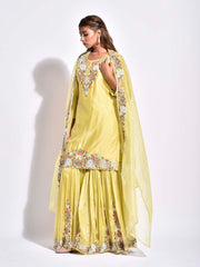 Lime Embroidered Sharara Set