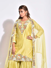 Lime Embroidered Sharara Set