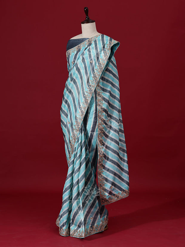 Blue Leheriya Tussaud silk saree