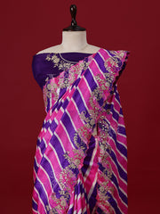 Purple Leheriya Handcrafted Tusser Silk saree