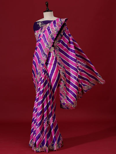 Purple Leheriya Handcrafted Tusser Silk saree