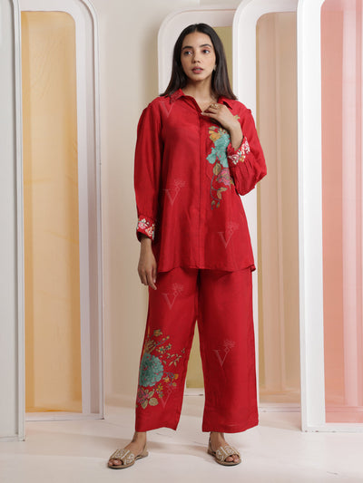 Red Vasansi Silk Pant  Set