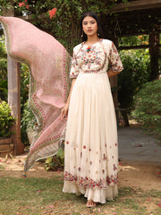 Off-White Silk Emrboidered Kurta and Palazzo Set