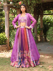 _label_New, DD35, MTO, KS, Purple ,Vasansi Silk, Printed, Lehenga Set, Lehenga , Multi Color , Violet , Pink , Jacket Set