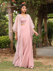 Crepe Pink Georgette Drape Saree