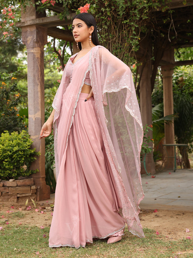 Crepe Pink Georgette Drape Saree