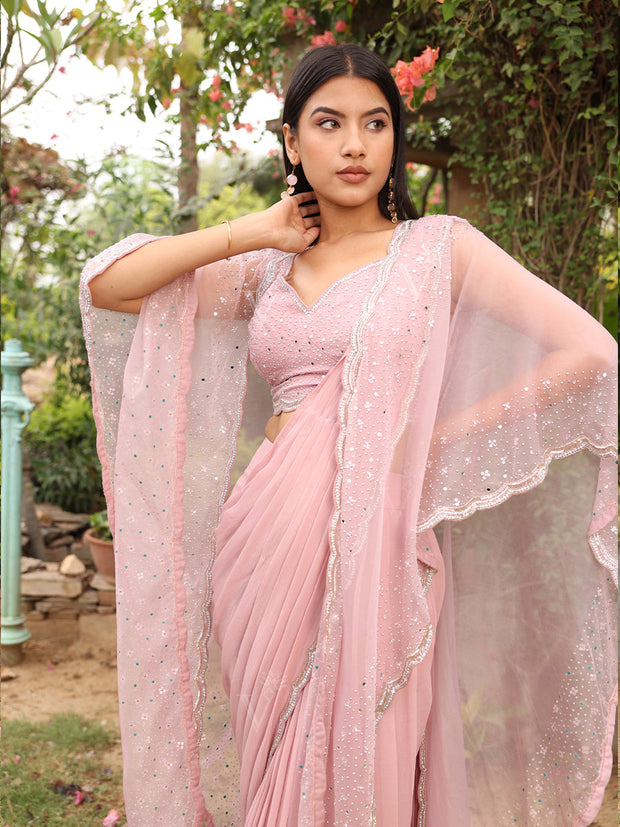 Crepe Pink Georgette Drape Saree