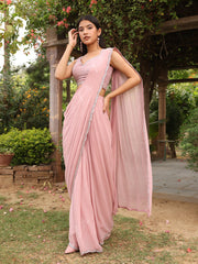 Crepe Pink Georgette Drape Saree