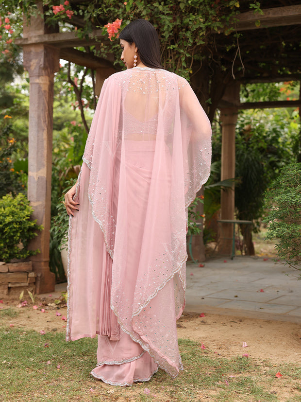 Crepe Pink Georgette Drape Saree