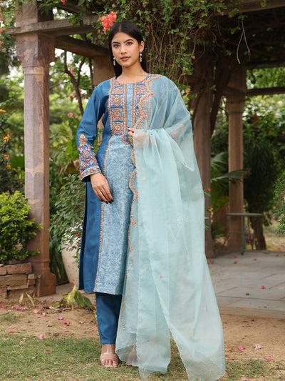 _label_New, DD35, MTO, RK, Blue, Embroidered ,Chanderi, Suit Set , Suit