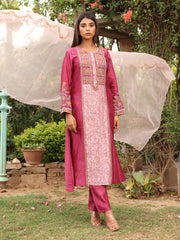 Rouge Pink Embroidered Chanderi Suit Set