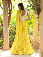 Lemon Yellow Wrinkle Crepe Drape Skirt Set