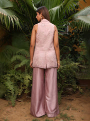 Lilac Embroidered Silk Jacket and Pant Set