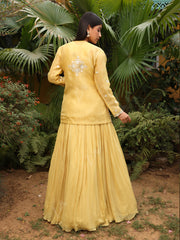 Yellow Gotta Patti Organza Jacket and Skirt Set