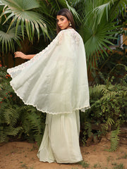 Sage Green Embroidered Organza Cape and Drape Skirt Set