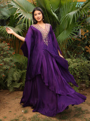 Violet Satin Asymmetric Kaftan Set