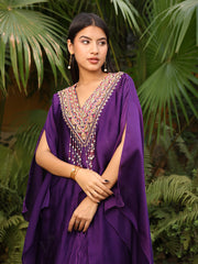 Violet Satin Asymmetric Kaftan Set