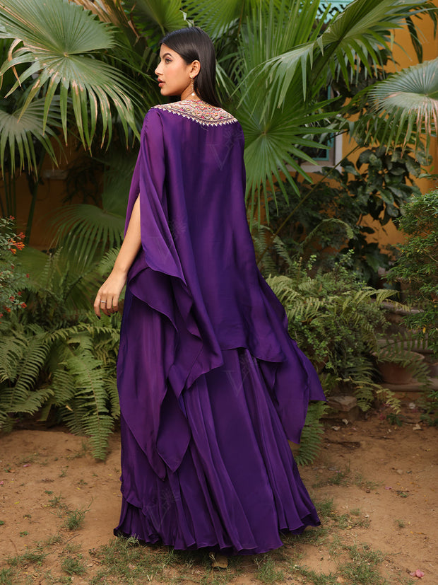 Violet Satin Asymmetric Kaftan Set