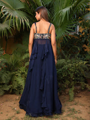 Midnight Blue Embroidered Crop Top with Flaired Palazzo Set