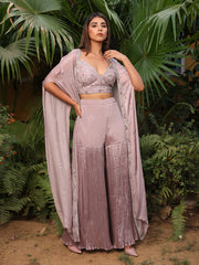 Lilac Crepe Jacket and Sharara Set