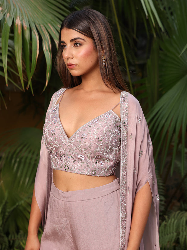 Lilac Crepe Jacket and Sharara Set