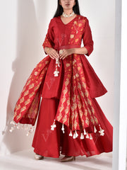 Red Vasansi Silk Anarkali Suit Set