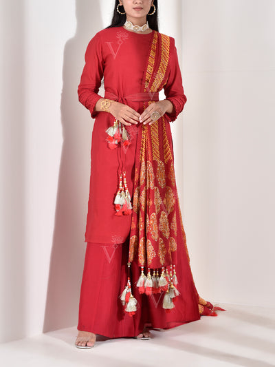 Red Vasansi Silk Suit Set