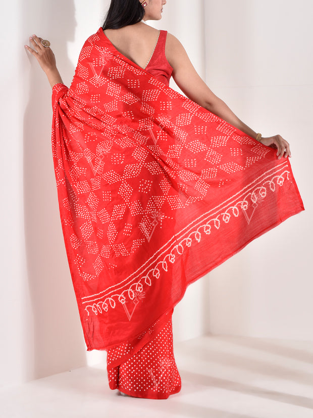 Red Gazzi Pure Silk Bandhani Saree