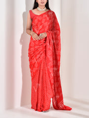 Red Gazzi Pure Silk Bandhani Saree