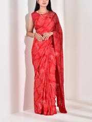 Red Gazzi Pure Silk Bandhani Saree