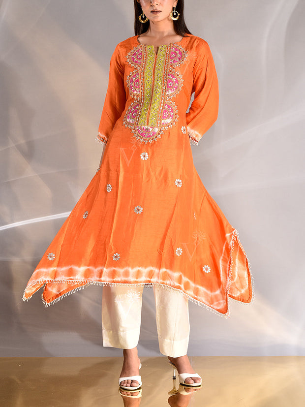 Orange Silk Gota Patti Kurta and Pant Set