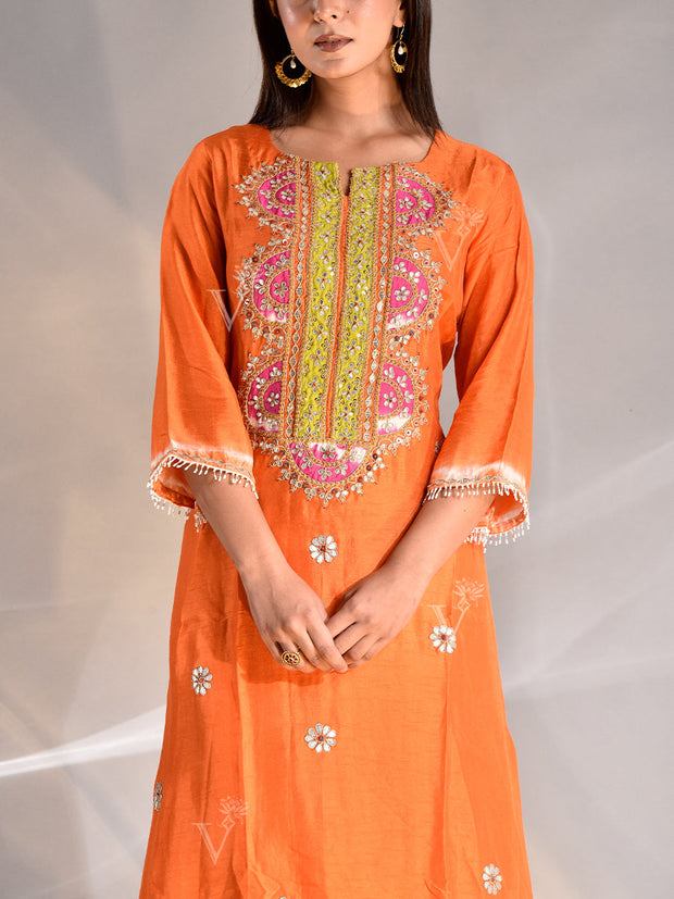 Orange Silk Gota Patti Kurta and Pant Set