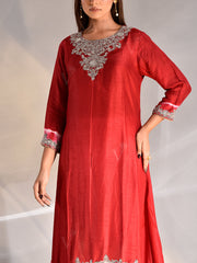 Red Silk Zardozi Kurta and Pant Set