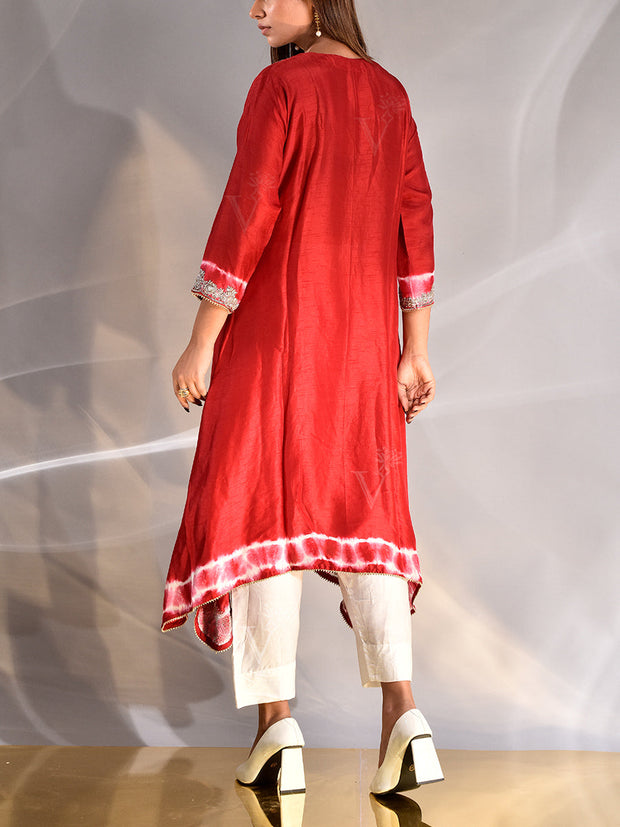 Red Silk Zardozi Kurta and Pant Set