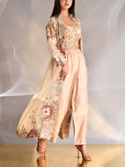 Beige Tissue Zardozi Jacket and Pant Set